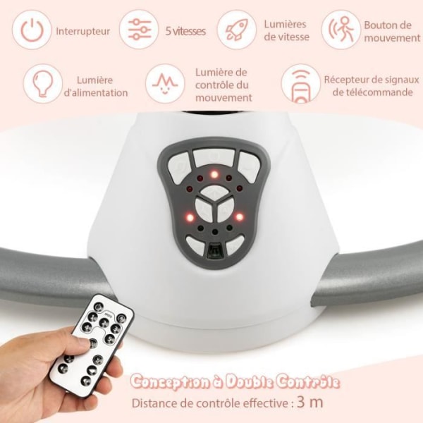 COSTWAY Electric Baby Bouncer-5 Gyngetilstande-3 Intelligent Timer-12 Melodier-Game Bue-Aftagelig pude-6 måneder-Grå Grå