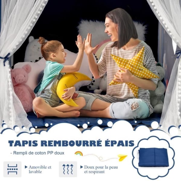 COSTWAY Lektält för barn inomhus, lekstuga med ventilerande nätfönster för barn över 1 år Blå