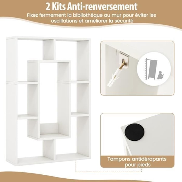 COSTWAY Geometric 7 Cube reol - skridsikre puder, anti-vippeanordning, moderne opbevaringshylde - hvid