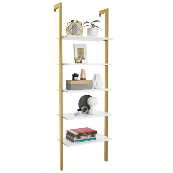 COSTWAY Modern 5-lags opbevaringshylde, 61 x 30 x 183 CM, stigestil hylde til stue, soveværelse, kontorguld gyllene