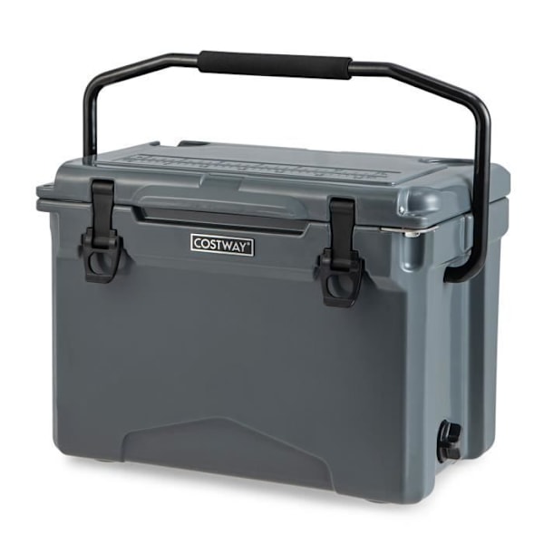 COSTWAY bærbar køler 21L-Uovertruffen isolering-Kold 5 til 7 dage-Aluminiumshåndtag-Kopholder-Lineal-Flaskeåbner-Kul