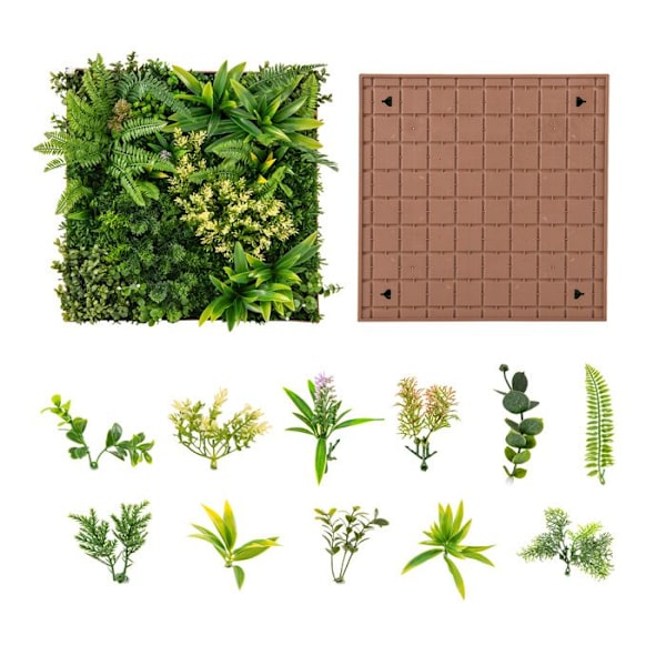 COSTWAY kunstig hæk 2 STK Firkantede vægdekorationer 50 x 50 cm, 3D vægdekoration - 11 typer planter