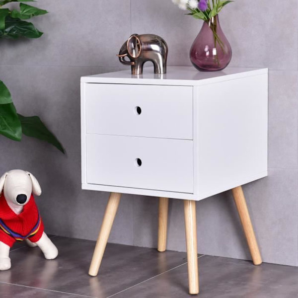 COSTWAY Skandinavisk hvidt sengebord med 2 skuffer Lavet af MDF natbord til soveværelse, hall, stue40 x 40 x 56 CM Vit