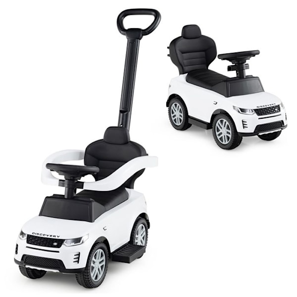 COSTWAY Land Rover 3 i 1 Gåbil til Børn med Aftageligt Håndtag og Sikkerhedsgelænder, Klaxon og Startlyde, Hvid