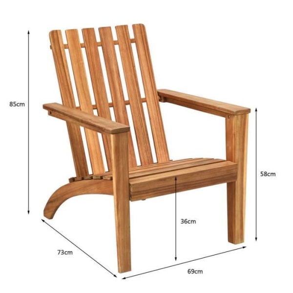 COSTWAY Puutarhatuoli akaasiapuuta Adirondack Design Säänkestävä kuormitus 160 kg Olohuone Terassi Parveke Luonnollinen Naturlig