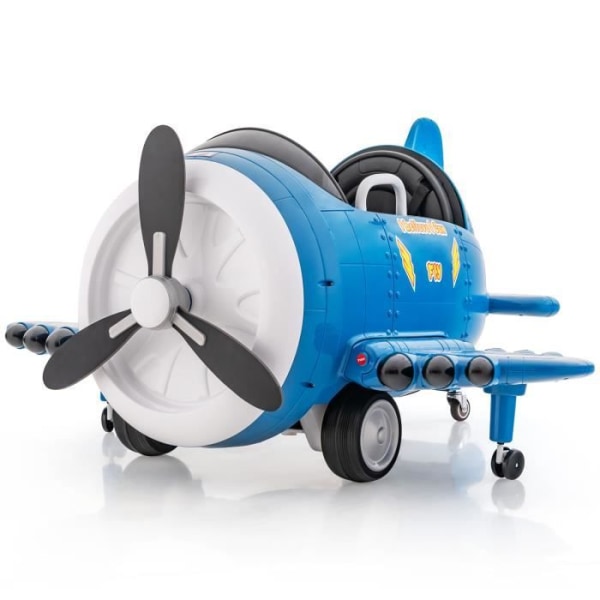 COSTWAY Elektrisk flygplansbil för barn med styrspakar, 2,4G-fjärrkontroll, hopfällbara vingar och propeller, drivbar, 3+, blå