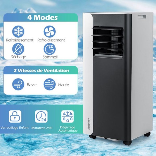 COSTWAY 4 i 1 R290 Bärbar Luftkonditionering 7000BTU, Kylfläkt Avfuktare, 24H Timer, Fjärrkontroll, för 28㎡ Svart
