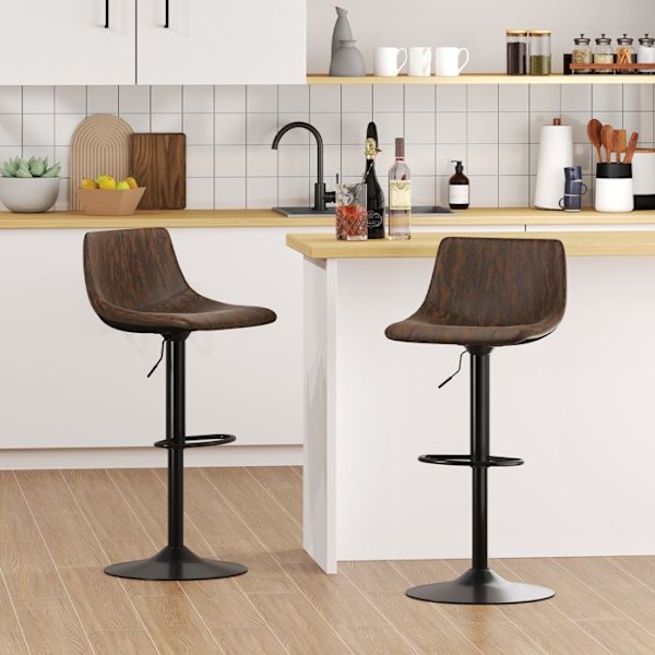 COSTWAY 2 Kappaletta Korkea Baarituoli, Käännettävä ja Korkeudeltaan Säädettävä 60-82cm, Pehmustettu Selkänojalla, Metallirunko, Keittiöön