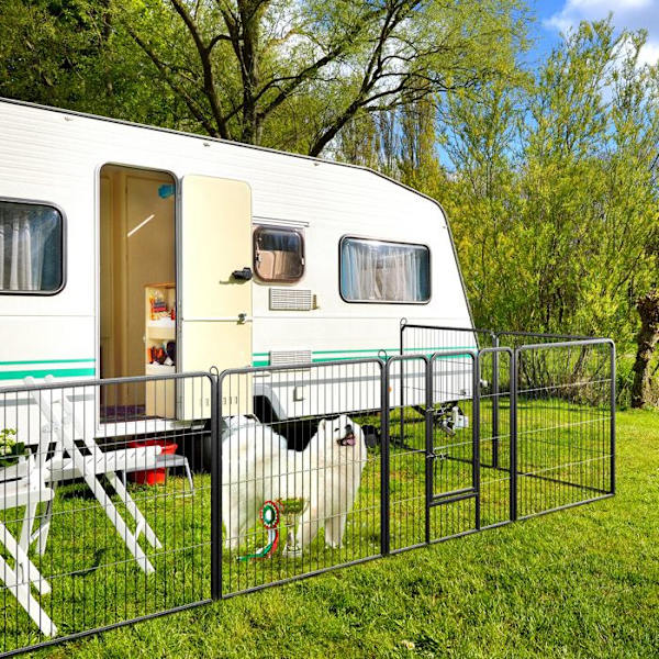 COSTWAY H80CM Sikkerhedslåge til hunde 8 paneler, foldbar bærbar kravlegård med dør, indendørs udendørs til havecamping Svart