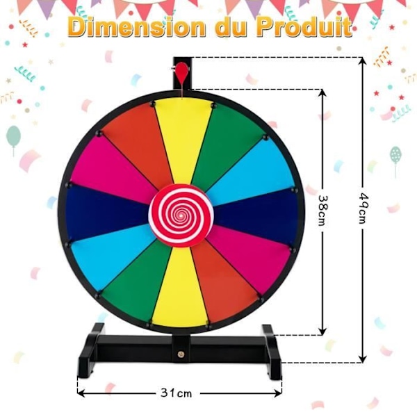 COSTWAY Lyckohjul 15 tum (Dia.38 cm)-12 färgade spår-Pris Wheel-Dry Marker, Eraser-Non-Slip Base-Carnival Färgad