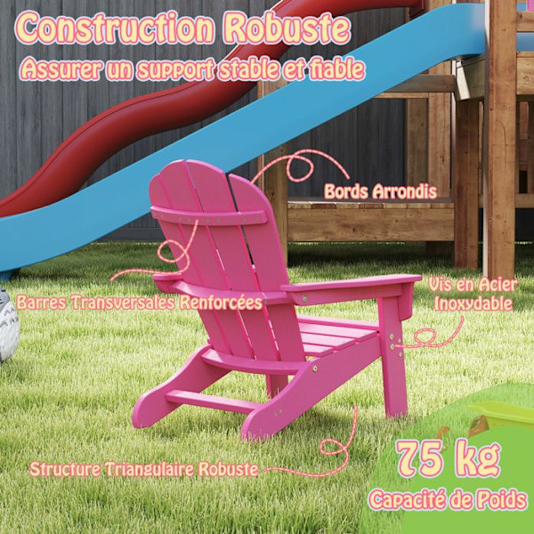 Adirondack Havebørnestol 3 til 8 År - COSTWAY - Høj Densitet Polyethylen Året Rundt Ergonomisk Design Pink