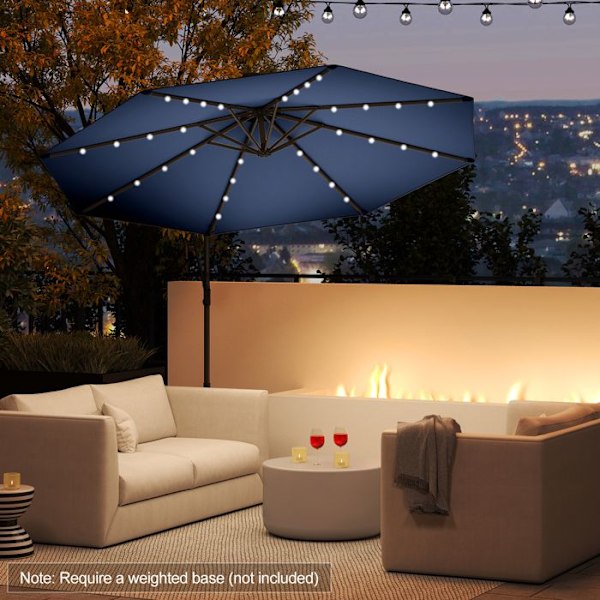 Parasol Déporté φ300 x 245cm - COSTWAY - med 32 LED - Krydsbase - Vinkeljustering - Knage - 360° Rotation - Marine
