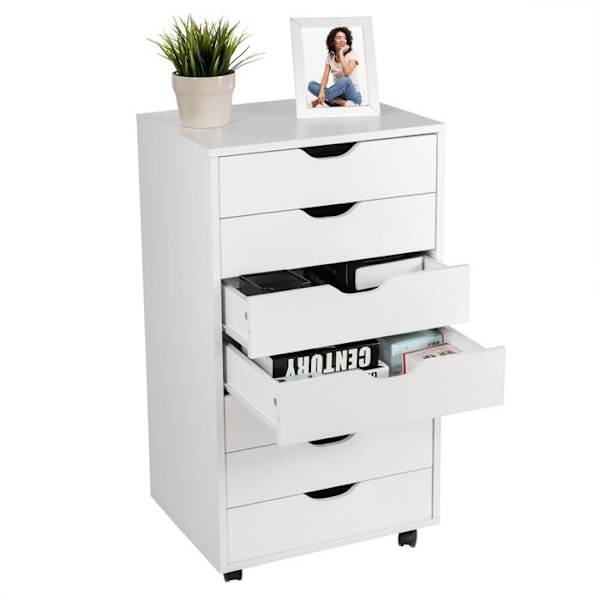 COSTWAY Rulleskab med 7 Skuffer, Opbevaringsmøbel til Papir, Dokument, Brev, 48 x 40 x 89 cm Hvid Vit