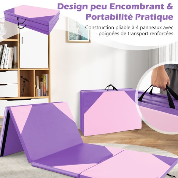 COSTWAY Käännettävä Gymnastikamatto - 300 x 117 x 5 cm - 4 kerrosta vaahtoa ja PU - käsikahvoilla - tarrakiinnitys - Violetti