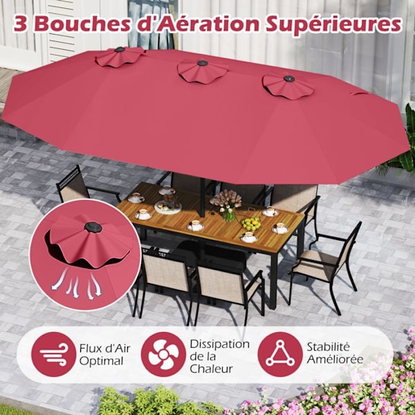 Parasol Dobbelt Til Haven 470x285cm Rektangulær - COSTWAY - Base og 2 Sandsække inkluderet - 12 Stærke Stænger - Terrasse - Rød