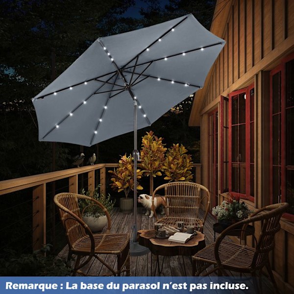 Parasol i Have Inclineret COSTWAY - 24 LED Lys - Dia.3x2,5M - Robust Metal Struktur - Anti-UV - Grå