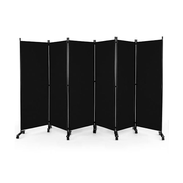 COSTWAY rulleskærm - 6 aftagelige foldepaneler 334,5 x 172 cm (L x H) Rumdeler, Protect Privacy, Sort