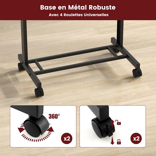 COSTWAY 3 positioner Højdejusterbart rullende stående skrivebord 108,5-122,5 cm med vippet top, låsehjul