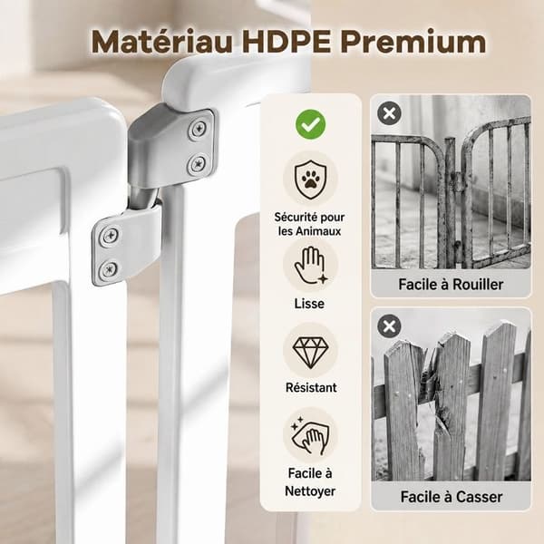 Fällbar Säkerhetsbarriär för Djur COSTWAY, Trappa/Dörr, 12 HDPE-paneler, Inomhus/Ute, Låsbart Dörr, Vit Vit