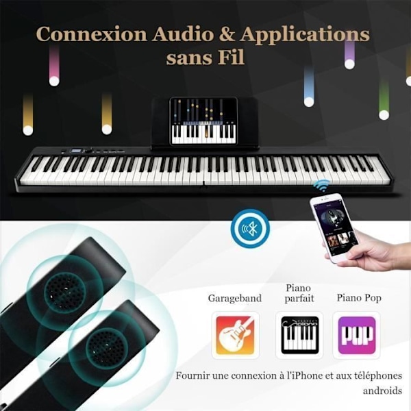 COSTWAY-taitettava ja kannettava 88-näppäinen digitaalinen pianonäppäimistö - Jaettu toiminto - LCD-näyttö - 2 kaiutinta - Sisäänrakennettu akku - Mu
