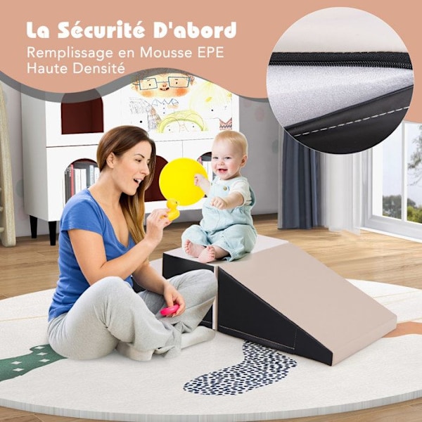 2 KPL COSTWAY Vaahtomuovi Baby Motor Skills Module - Rakennuspalikka vedenpitävä ja irrotettava PU-suojus - Koukku ja silmukka - harmaa