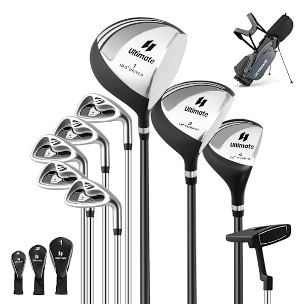 COSTWAY Golfsalkku Tripod Miehille - 10 Kappaleen Golfmailasarja - 3 Suojapussia Säädettävillä Olkahihnoilla Painotetuista Mailoista - Harmaa