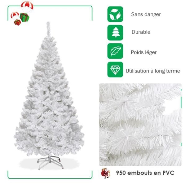 COSTWAY Julgran Konstgjord julgran för juldekoration PVC-material med metallstativ 210cm Vit