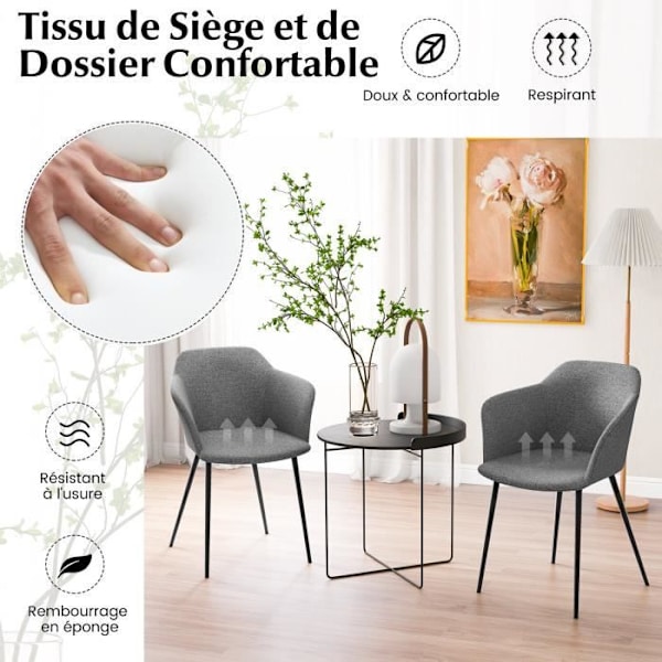 COSTWAY Sæt med 2 polstrede spisestuestole, Ergonomisk Ryglæn, Brede Armlæn, Moderne, 60 x 53 x 82,5 cm, Grå Grå