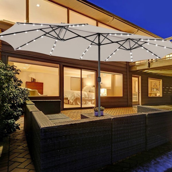 Dobbelt XXL Haveparasol 48 LED - COSTWAY - 470 x 280 x 246 cm - Base og Sandpose - Solpanel - Rektangulær Beige