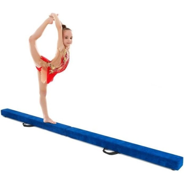 COSTWAY hopfällbar gymnastikbalk 210 cm för barn med bärhandtag 4 halkskydd Blå mockaöverdrag