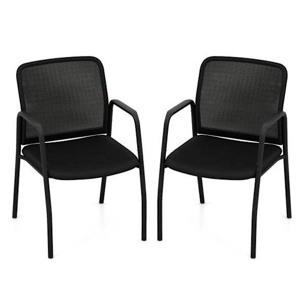 COSTWAY Sæt med 2 mødelokalestole med ergonomisk meshryg, robuste armlæn og polstret sæde til reception