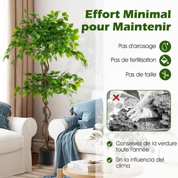 Keinotekoinen ficus - COSTWAY - 150 cm - 882 lehteä - Realistinen runko - Kuivattu sammal Grön