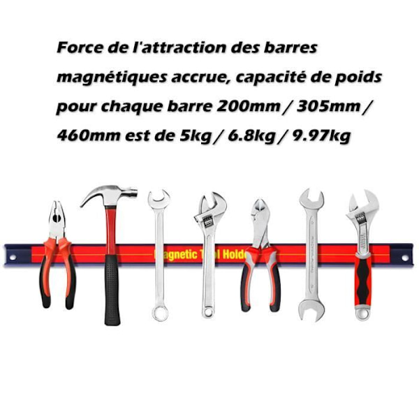 COSTWAY magnetiske værktøjsstænger 3 stykker magnetisk værktøjsholder Stærk magnet til opbevaring 200 mm, 305 mm og 460 mm