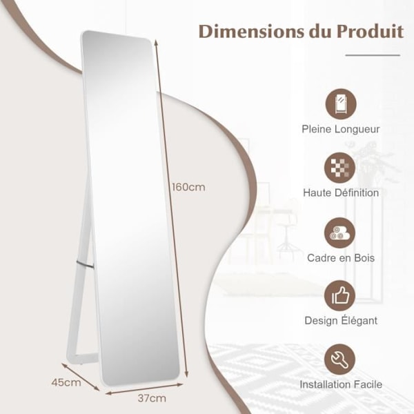 COSTWAY Psyche rektangulært stående spejl - HD-spejl i fuld længde - 160 x 37 CM stort format - 2 installationer - moderne stil