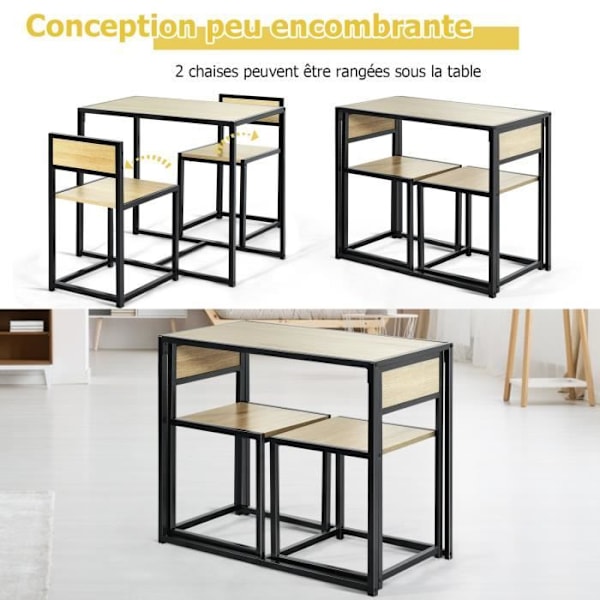 COSTWAY Spisebord Ensemble 1 Bord og 2 Stole Indbygget Moderne Industriel Stil til Spisestue, Naturlig Bistro Naturlig