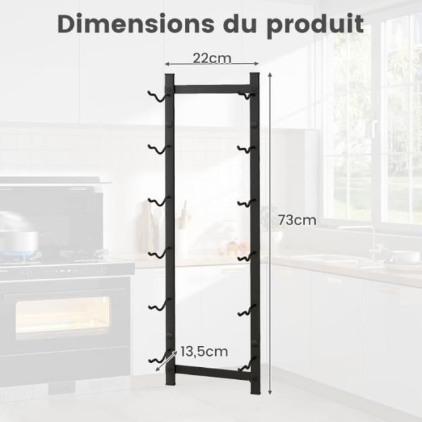 COSTWAY metalliseinään kiinnitettävä pulloteline 73 CM, viiniteline/hylly 6 pullolle keittiöön, ruokasaliin, kellariin ja baariin