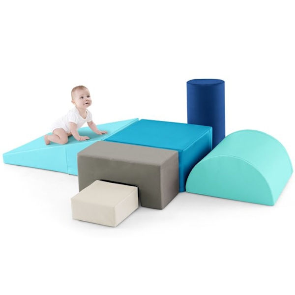 6 STK COSTWAY EPE Foam Børnebyggeklodser - PU Cover - Motorisk kursus - Klar lukning - Forskellige former - Blå