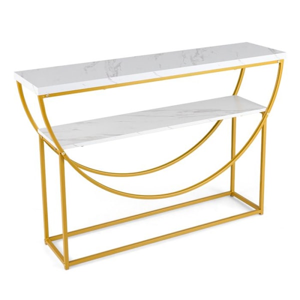 COSTWAY Konsolbord med Marmor-effekt i 2 Nivåer - Modern Skandinavisk Stil i Guld Metallram 120 x 30 x 80,5 cm (L x B x H)