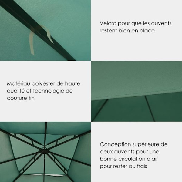 COSTWAY Ersättningstak för Gazebo-tält 3 x 3 M Vattentät Polyester Trädgård Gazebo Grön
