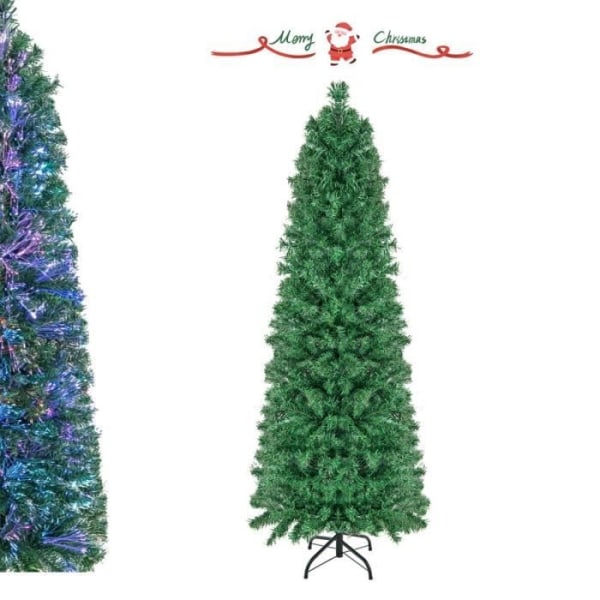 COSTWAY konstgjord julgran 150 cm med färgglad fiberoptik 361 grenar PVC-pennaform Juldekoration för hemmet