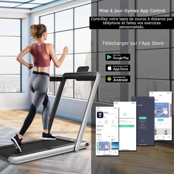 COSTWAY Folding Löpband 0,75HP Dual LED Display APP och fjärrkontroll Motoriserad hastighet 12km/h Yta 40x100cm Silver