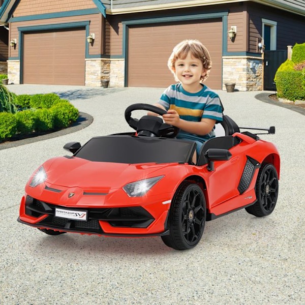 Lamborghini Elbil 12V/4,5 Ah, Fjernbetjening 2.4G, 2 Motorer, Fjedersuspension, LED, MP3, USB, TF, Radio, Rød