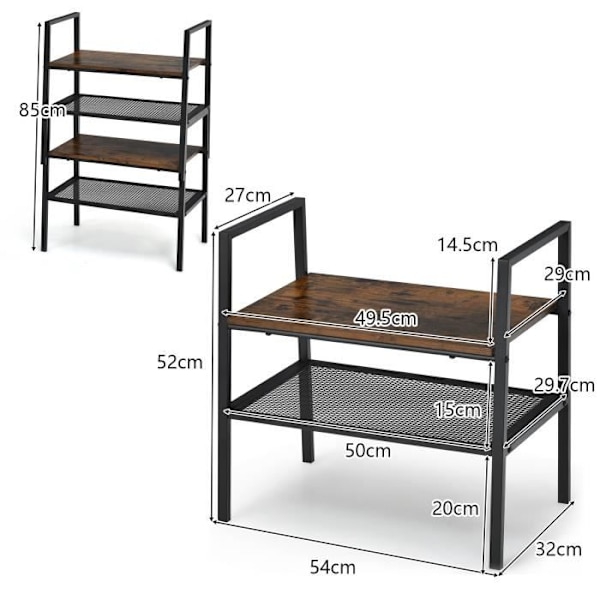 COSTWAY stabelbar 2-lags opbevaringsstativ, 54 x 32 x 52 CM, skostativ med metalramme, industriel stil