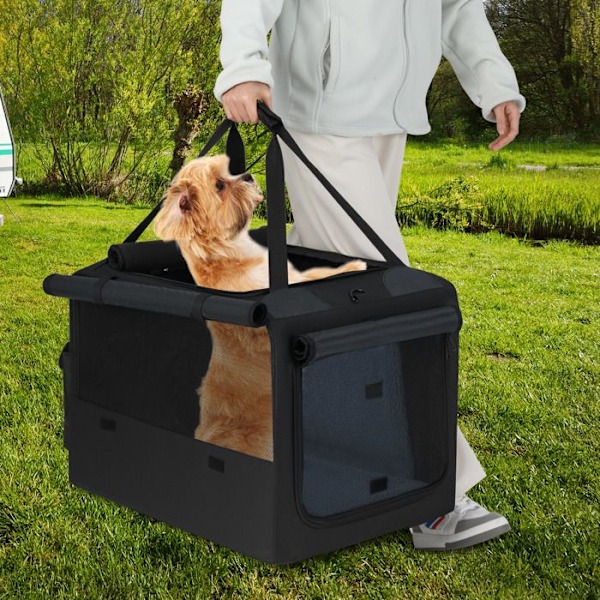 COSTWAY Bärbar Fällbar Transportväska för Hund 80 x 65 x 42 cm, Transportbur, 2 Öppningar och Fönster, Sidofickor Svart grå