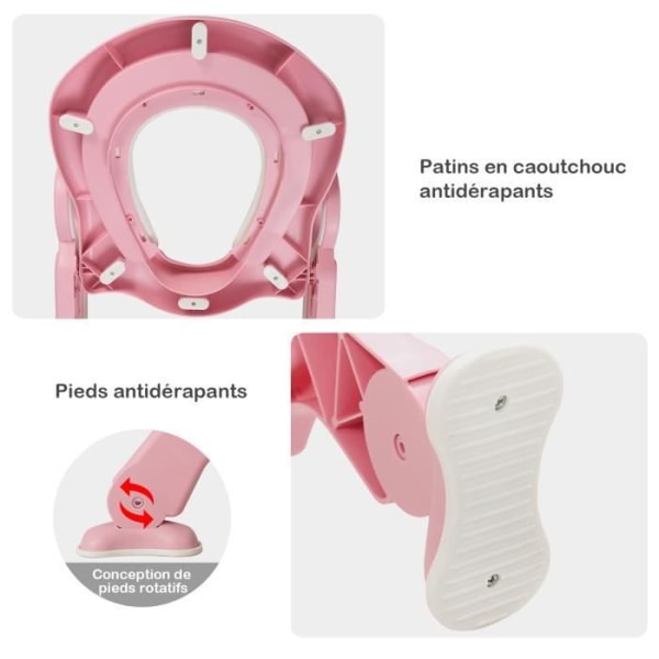COSTWAY Barntoalettreducerare - Justerbar och hopfällbar stege-vadderad sits - bred halkfri stegpall - max. belastning 75 kg - 2 till 7 år - rosa