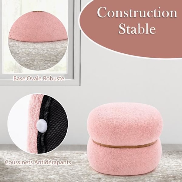 COSTWAY Oval sittpall i Sherpa-tyg, stabil bas och halkskydd, multifunktionsfotstöd rosa Rosa