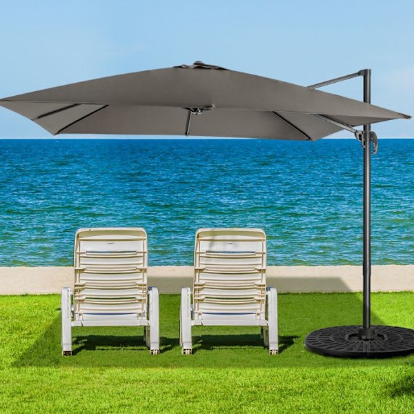COSTWAY Parasol Deporter Inklinerbar 3x3M med Krydsbase 360° Rotation, Kranksystem, 8 Spiler, Ventilation til Have, Terasse Grå
