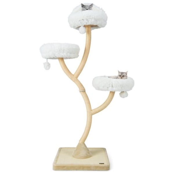 COSTWAY Cat Tree 178cm, 3 riippupalloa, 3 ahventa, sisal-raapimistolppa, Cat Tower kaareva metallirunko, beige