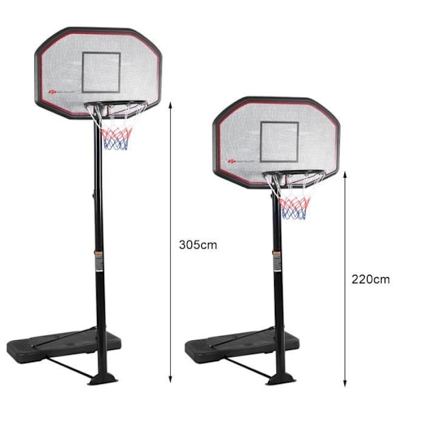 COSTWAY Fristående basketbåge justerbar höjd 200-305 cm barn/vuxen med justerbar stolpe och ryggbräda för utomhusbruk Svart