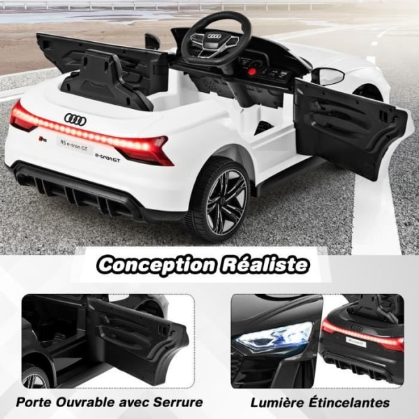 COSTWAY AUDI RS e-tron GT Elbil 12V/4,5 för barn 3-8 år, 2,4G Fjärrkontroll, 3-4 km/h, 2 Motor, MP3, USB, TF, Vit